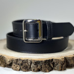 Black Full Grain Leather Belt with Silver Square Buckle