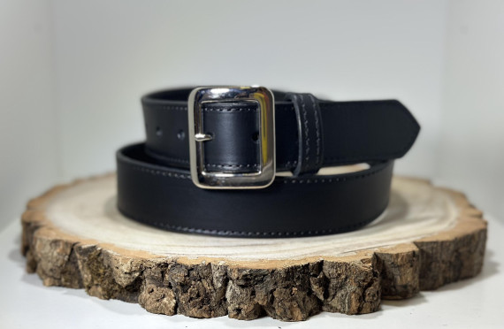 Black Full Grain Leather Belt with Silver Square Buckle