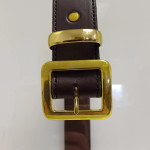 Dark brown full grain leather belt with brass buckle and keeper