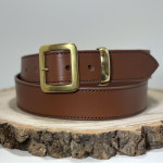 Tan Full Grain Leather Belt with Square Brass Buckle and Keeper