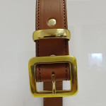 Tan Full Grain Leather Belt with Square Brass Buckle and Keeper