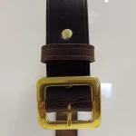 Dark Brown Buffalo Leather Belt with Square Brass Buckle and Keeper