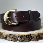 Dark Brown Full Grain Leather Belt with Large Brass D Buckle