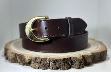 Dark Brown Full Grain Leather Belt with Large Brass D Buckle
