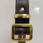 Dark Brown Full Grain Buffalo Leather Belt with Square Brass Buckle and Keeper