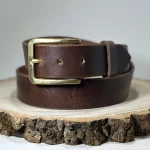 Plain Mid Brown Buffalo Leather Belt with Brass Buckle